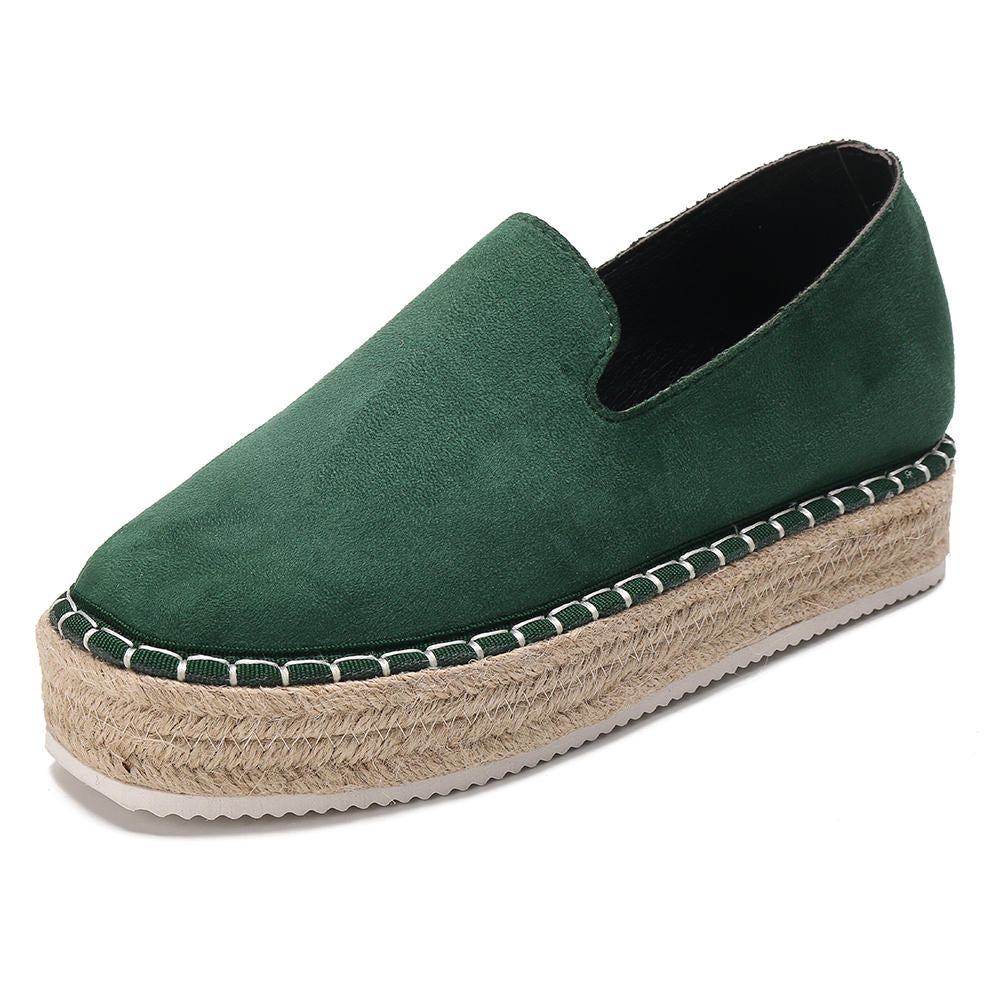 Large Size Women Suede Espadrilles Straw Braided Platform Loafers Image 12