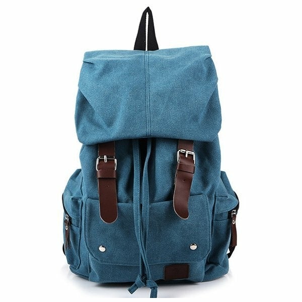 Men And Women Canvas Backpack Leisure Drawstring Rucksack Students School Bags Image 1