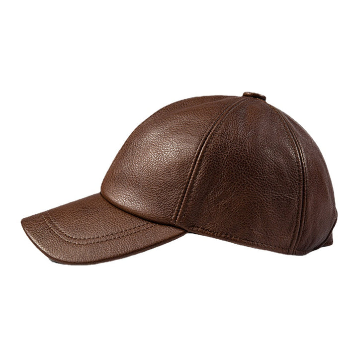 Men Baseball Cap Cowhide Plain Autumn Winter Warm Cold Protection Driving Hat Image 2