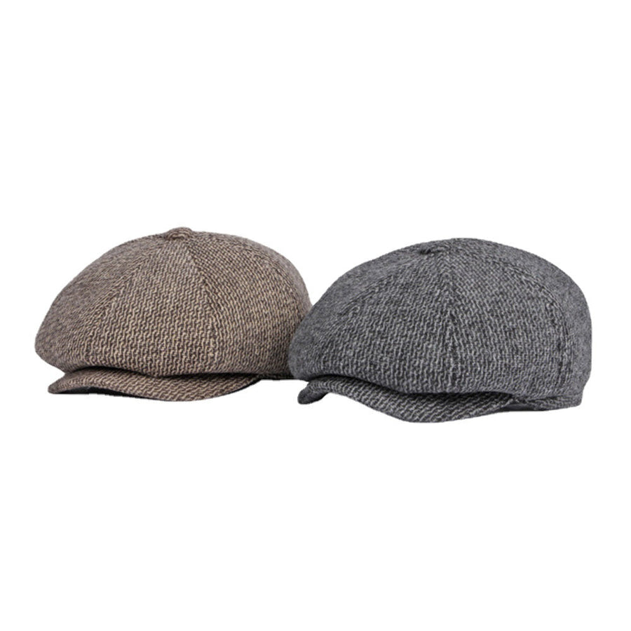 Men British Retro Ear Protection Woolen Octagonal Hat Middle-aged and Elderly Winter Warm Cool Protection Newsboy Hat Image 1