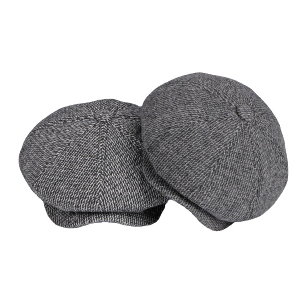 Men British Retro Ear Protection Woolen Octagonal Hat Middle-aged and Elderly Winter Warm Cool Protection Newsboy Hat Image 2