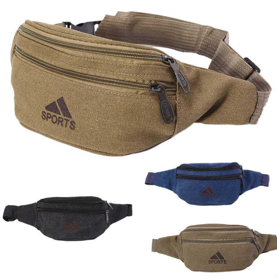 Men Canvas Waist Bag Outdoor Camping Hiking Traveling Sports Bag Storage Bag Image 1