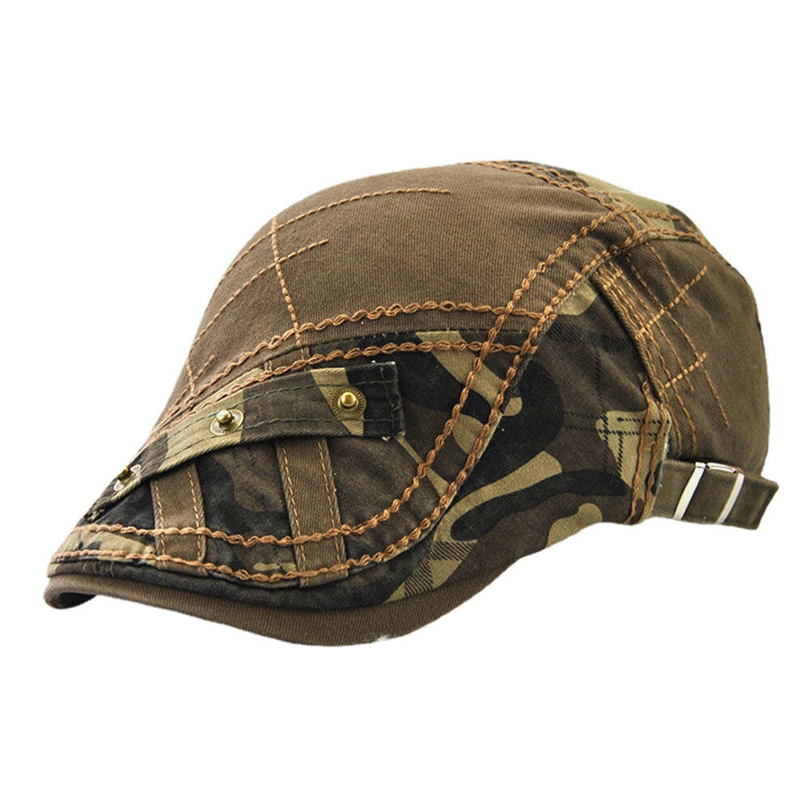 Men Cotton Camouflage Patchwork Metal Buckle Sunshade Beret Cap Forward Cap Flat Hat Image 1