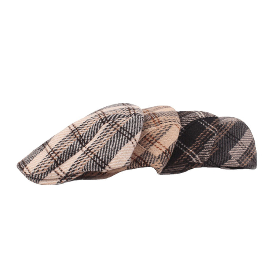 Men Cotton Plaids Pattern British Style Flat Hat Forward Hat Beret Hat Image 1