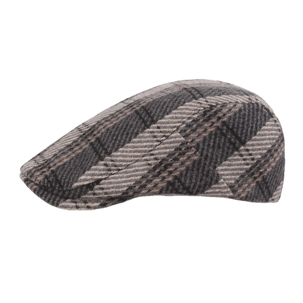 Men Cotton Plaids Pattern British Style Flat Hat Forward Hat Beret Hat Image 2