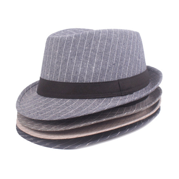 Men Cotton Striped Casual All-match Sunshade Top Hats Flat Hats Image 1