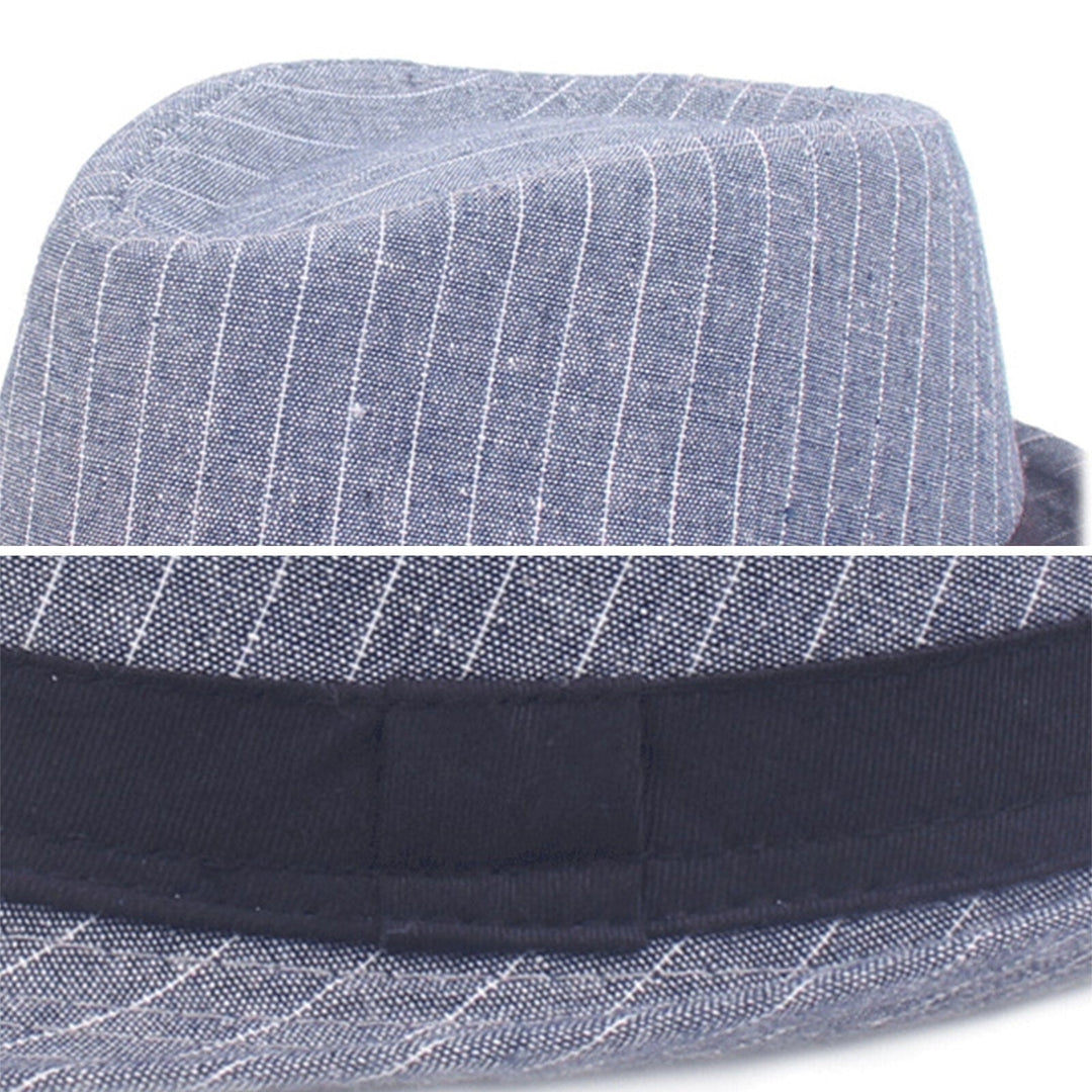 Men Cotton Striped Casual All-match Sunshade Top Hats Flat Hats Image 3