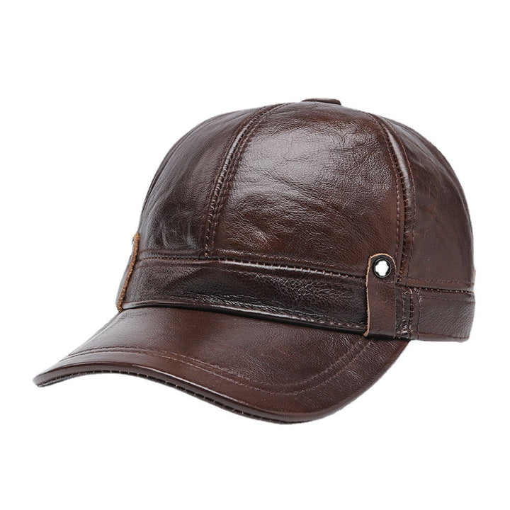 Men Genuine Leather Ear Protection All-match Outdoor Fashion Warm Leather Baseball Hat Image 1