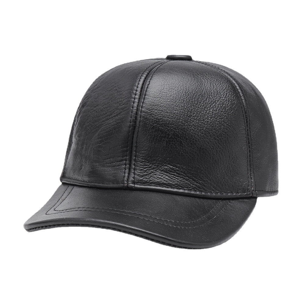 Men Genuine Leather Ear Protection All-match Outdoor Fashion Warm Leather Baseball Hat Image 3