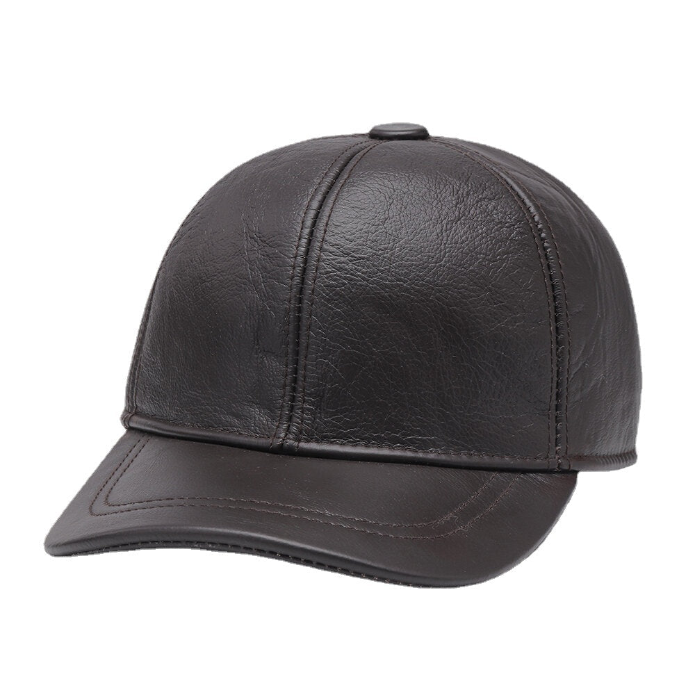 Men Genuine Leather Ear Protection All-match Outdoor Fashion Warm Leather Baseball Hat Image 4