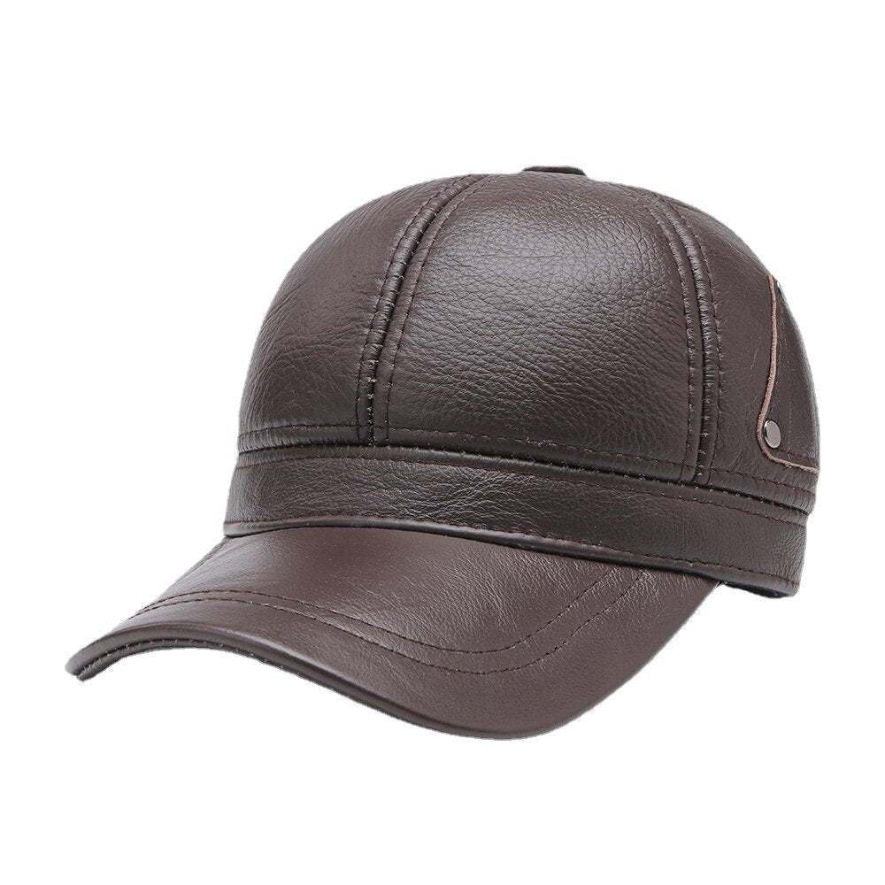 Men Genuine Leather Ear Protection All-match Outdoor Fashion Warm Leather Baseball Hat Image 1