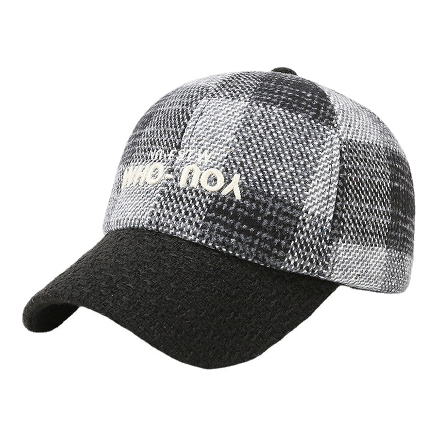 Men Ivy Cap Letters Embroidery Color-match Lattice Stitching British Windproof Warmth Baseball Cap Image 1