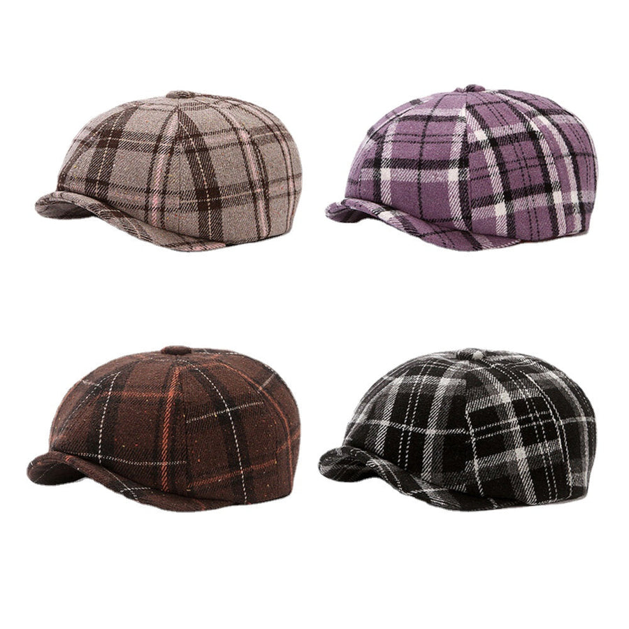 Men Newsboy Hats Retro Colored Lattice Windproof Warm 8 Panel Painter Hat Octagonal Hat Image 1