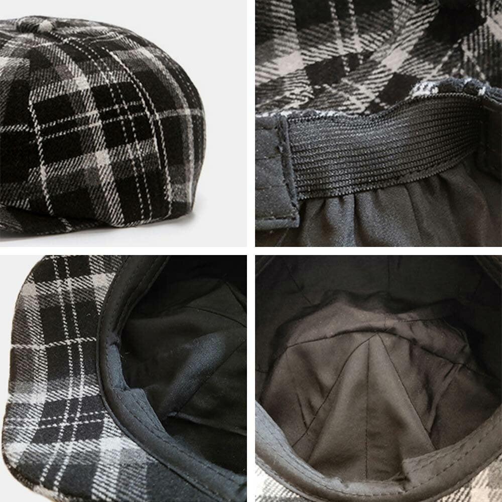 Men Newsboy Hats Retro Colored Lattice Windproof Warm 8 Panel Painter Hat Octagonal Hat Image 2