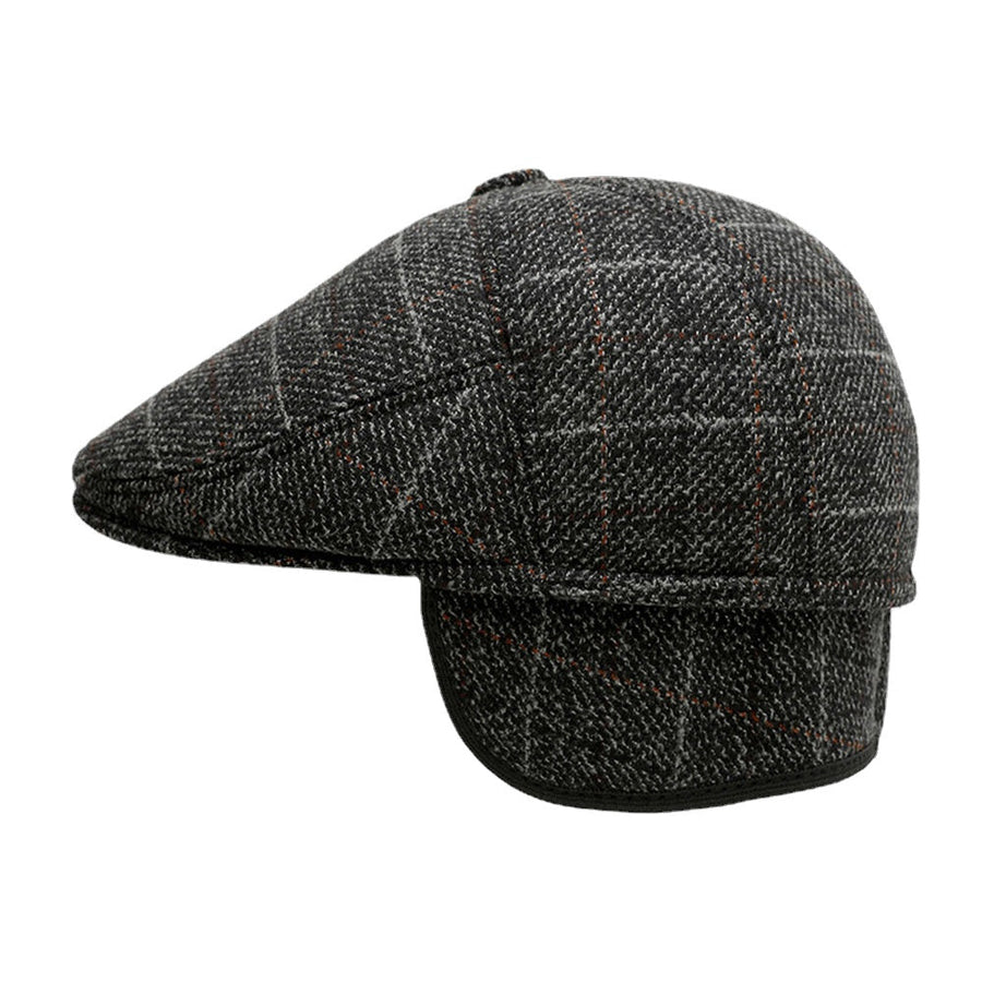 Men Woolen Ear Protection Keep Warm Lattice Pattern Casual Forward Hat Beret Hat Image 1