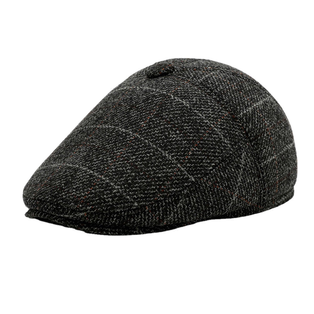 Men Woolen Ear Protection Keep Warm Lattice Pattern Casual Forward Hat Beret Hat Image 2