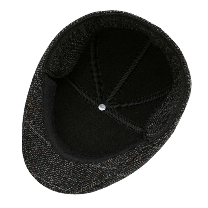 Men Woolen Ear Protection Keep Warm Lattice Pattern Casual Forward Hat Beret Hat Image 3