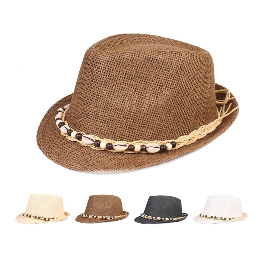 Men Straw Casual Vacation All-match Breathable Sunshade Top Hats Flat Hats Image 1