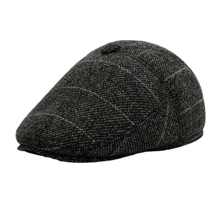 Men Woolen Ear Protection Keep Warm Lattice Pattern Casual Forward Hat Beret Hat Image 1