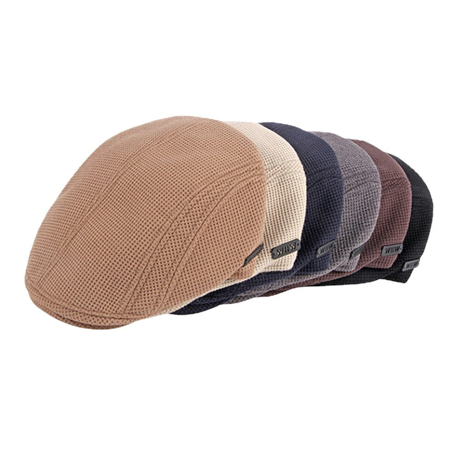 Men Thickened Warm Knitted Hat Hollow Letter Hollow Letter Casual Beret Flat Cap Image 1