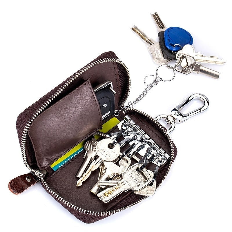 Men Women Genuine Leather Car Key Case Key Holder Waist Bag Image 2