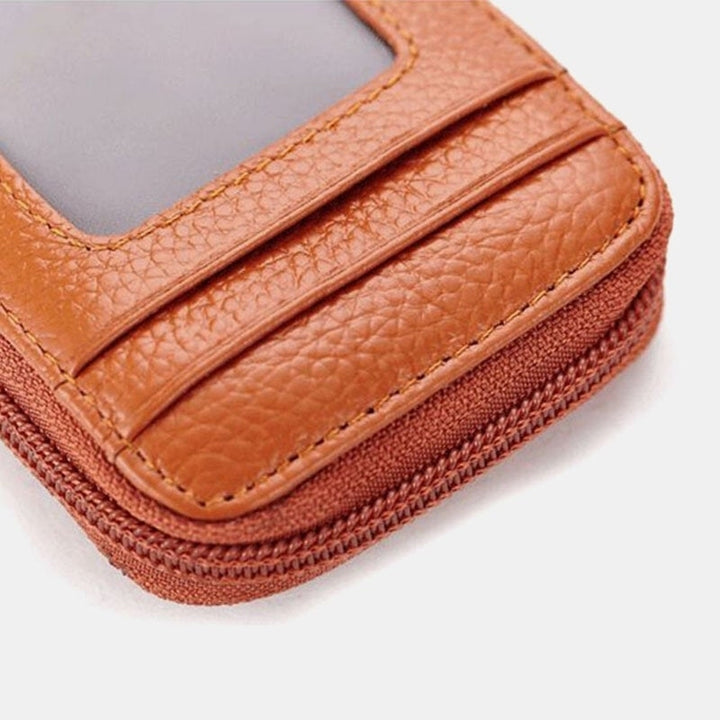 Men Women Genuine Leather Zipper Card Holder Wallet Image 3