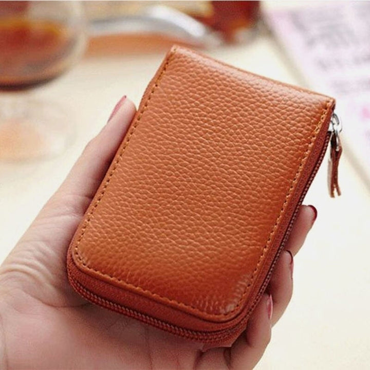 Men Women Genuine Leather Zipper Card Holder Wallet Image 4