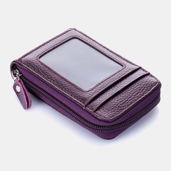 Men Women Genuine Leather Zipper Card Holder Wallet Image 6