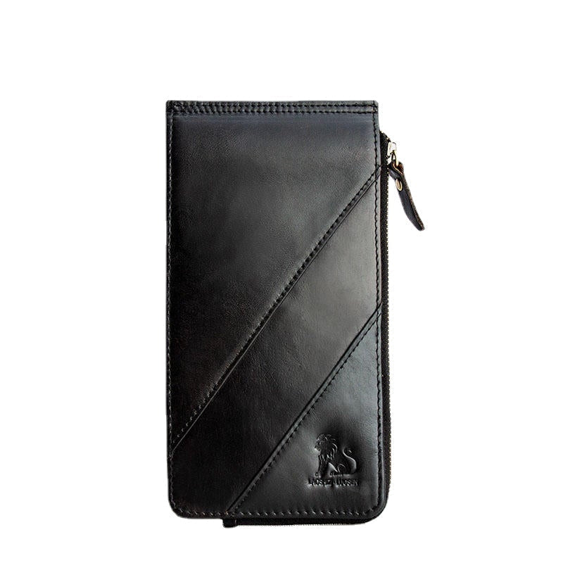 Men Women RFID Wallet Genuine Leather Long Purse 12 Slots Card Holder Zipper Phone Wallet Image 3