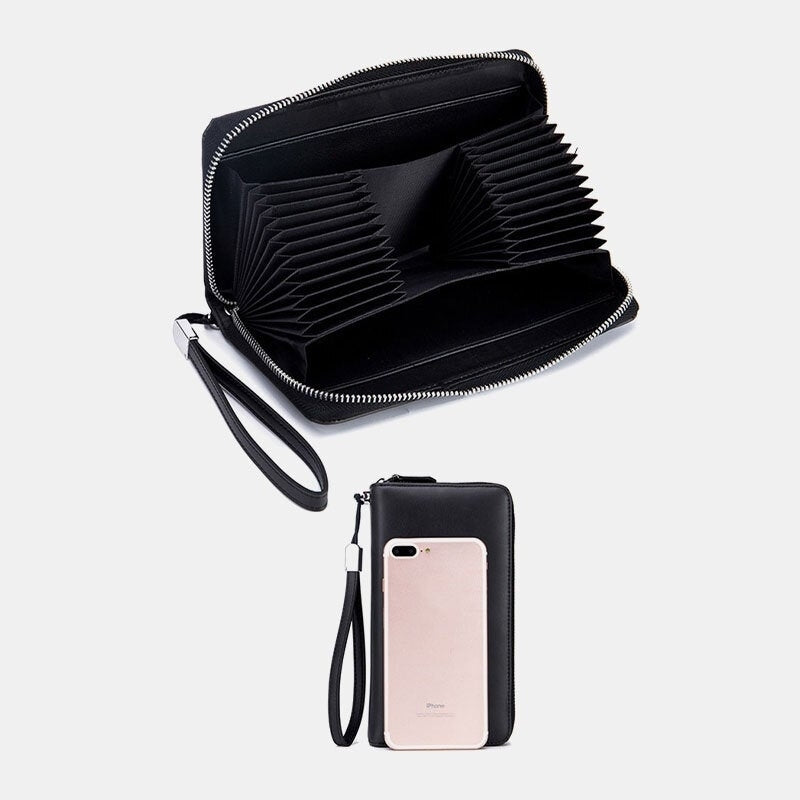 Men Women RFID Blocking Genuine Leather Multi-Card Large-Capacity Card Holder  Clutch Zipper Phone Bag Image 3
