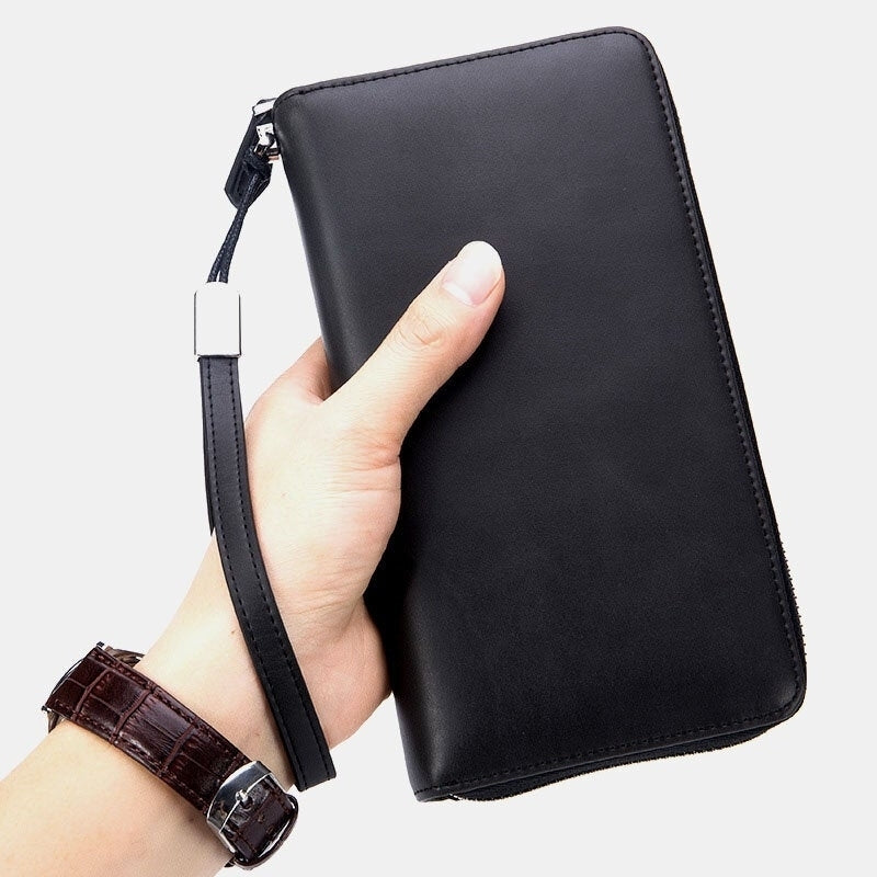 Men Women RFID Blocking Genuine Leather Multi-Card Large-Capacity Card Holder  Clutch Zipper Phone Bag Image 4