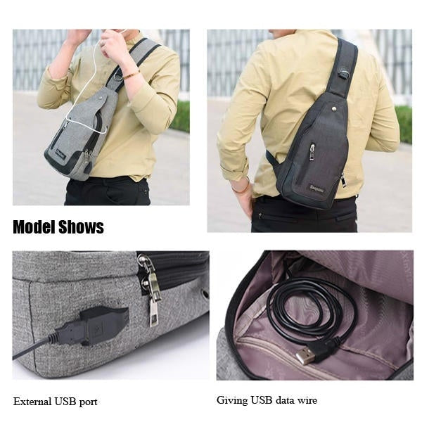 Men Women USB Port Casual Outdoor Chest Bag Crossbody Bag Image 4