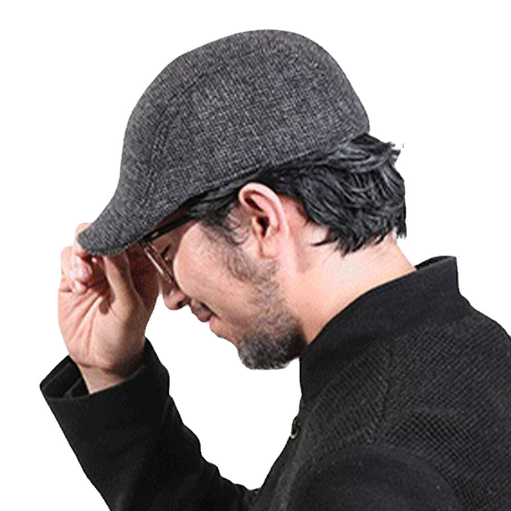 Men Wool Plus Thicken Ear Pads Ear Protection Casual Fashion Forward Hat Beret Hat Image 2
