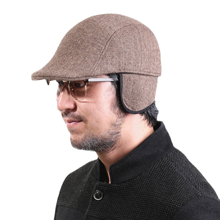 Men Wool Plus Thicken Ear Pads Ear Protection Casual Fashion Forward Hat Beret Hat Image 7
