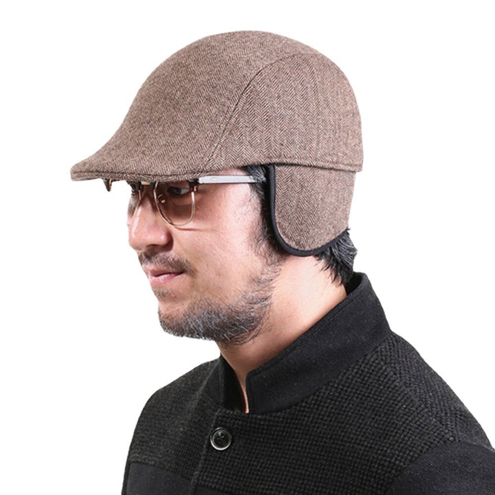 Men Wool Plus Thicken Ear Pads Ear Protection Casual Fashion Forward Hat Beret Hat Image 1