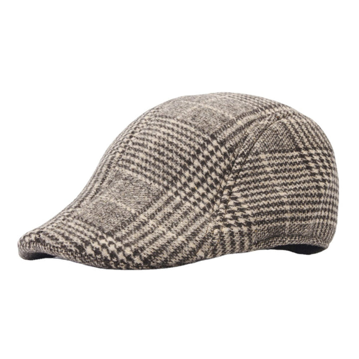 Men Woolen Felt Herringbone Lattice Pattern Flat Cap Outdoor Casual Warmth Beret Cap Image 1