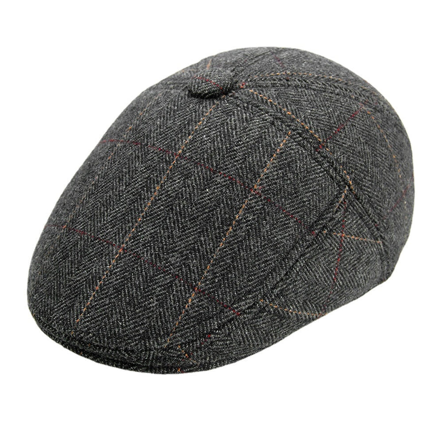 Men Woolen Felt Plus Velvet Thicken Keep Warm Ear Protection Lattice Pattern Casual Style Forward Hat Beret Hat Image 1