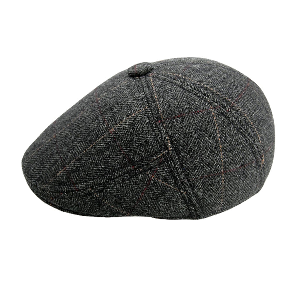 Men Woolen Felt Plus Velvet Thicken Keep Warm Ear Protection Lattice Pattern Casual Style Forward Hat Beret Hat Image 2