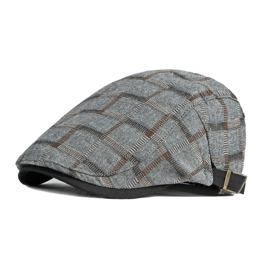 Menico Mens Cotton British Vintage Fashion Plaid Casual Beret Hat Image 1