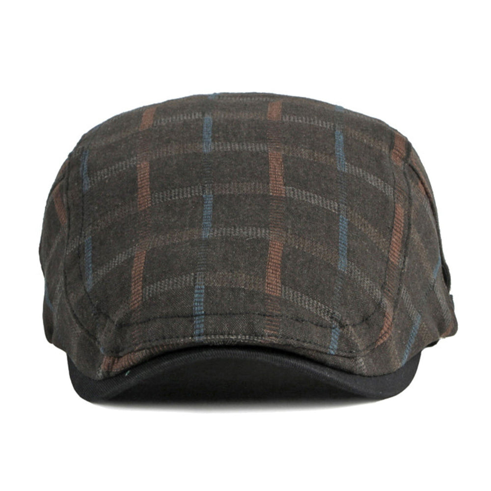 Menico Mens Cotton British Vintage Fashion Plaid Casual Beret Hat Image 2