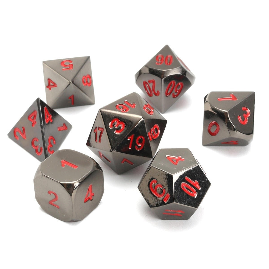 Metal Polyhedral Dice with Bag Green Red 7 Piece Set DnD RPG Image 1