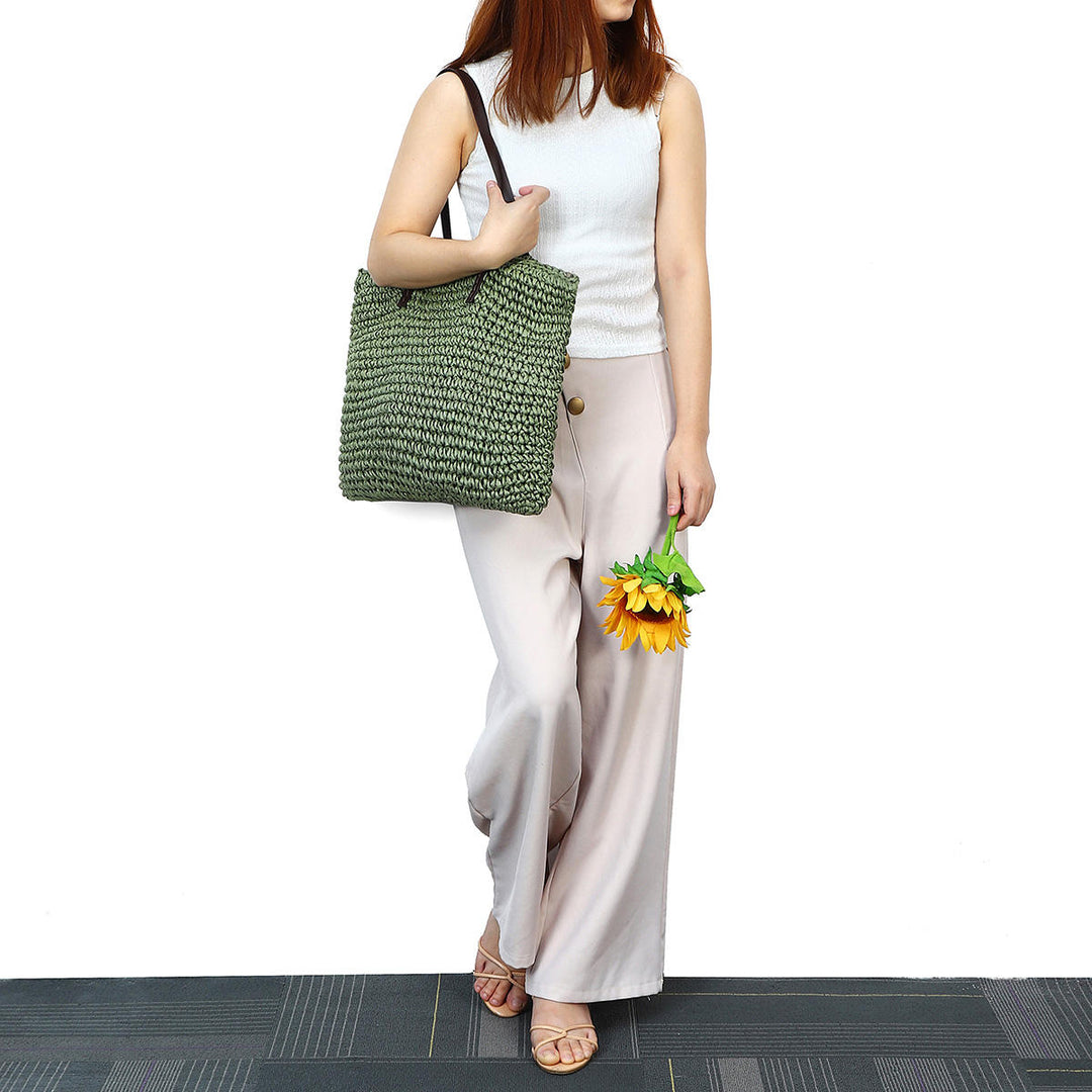 Outdoor Portable Straw Weave Handbag Tote Beach Bag Pack Pouch Shoulder Bag Image 3