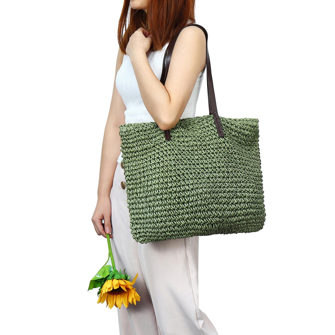 Outdoor Portable Straw Weave Handbag Tote Beach Bag Pack Pouch Shoulder Bag Image 4