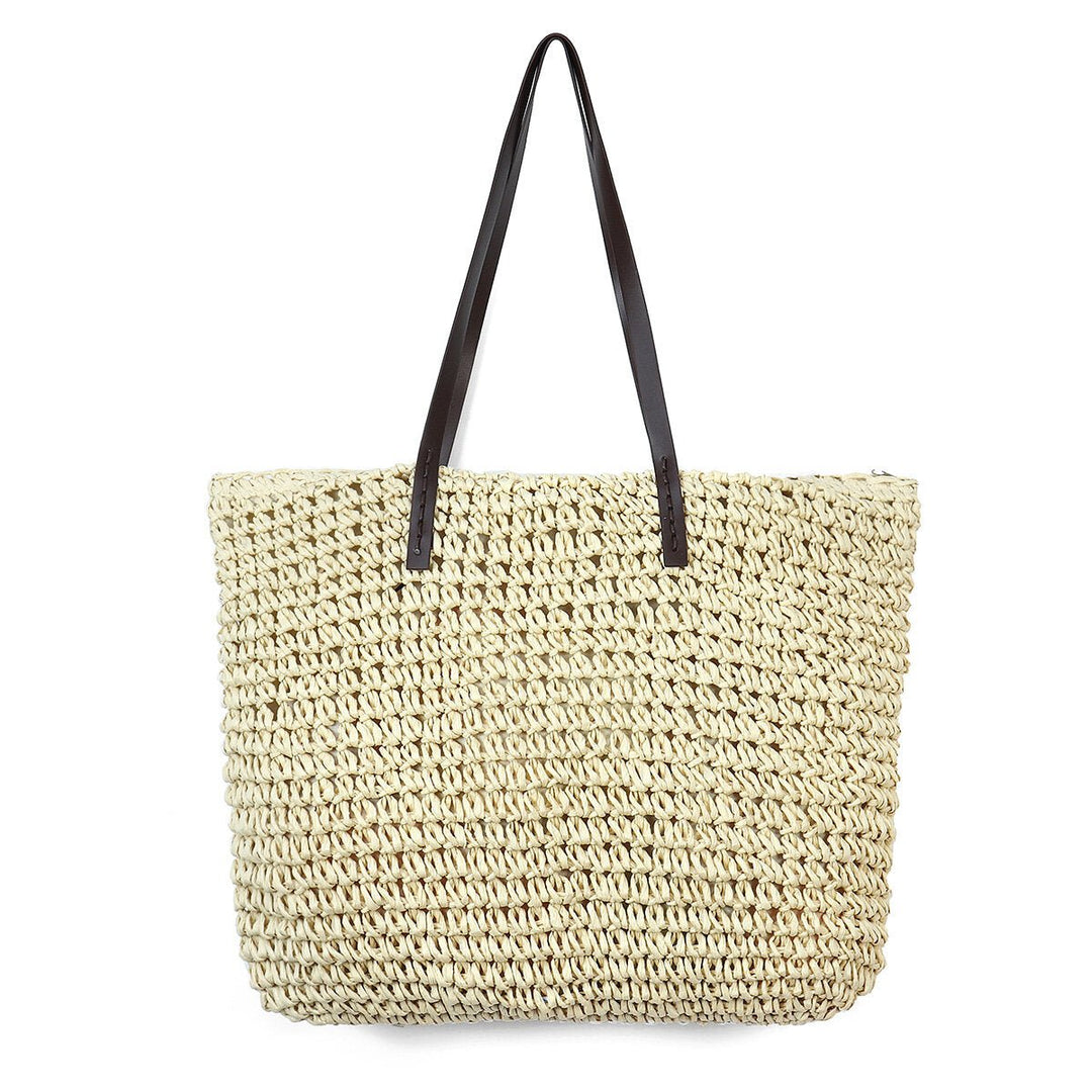 Outdoor Portable Straw Weave Handbag Tote Beach Bag Pack Pouch Shoulder Bag Image 1