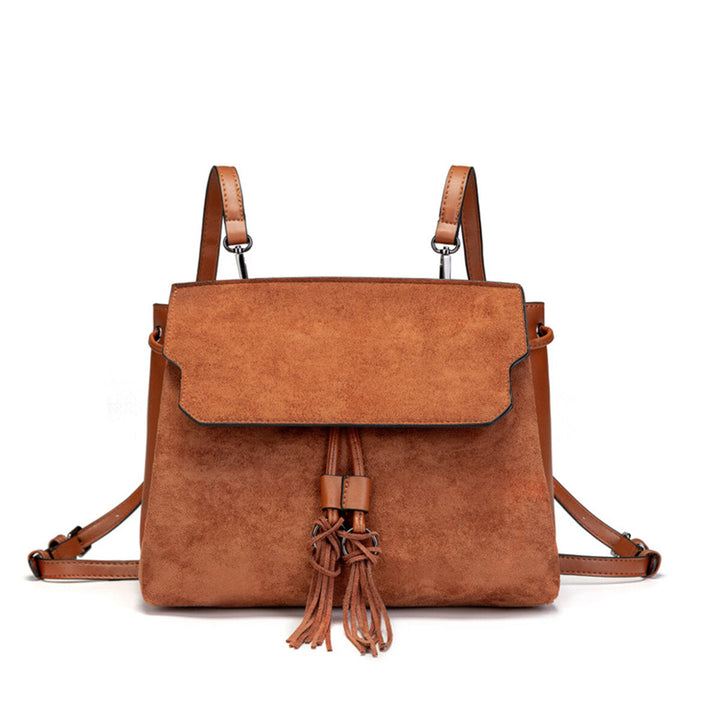 Outdoor PU Leather Backpack Women Tassel Handbag School Bag Travel Rucksack Image 2