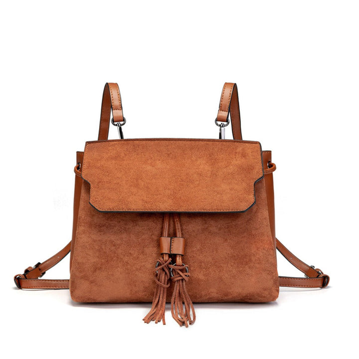Outdoor PU Leather Backpack Women Tassel Handbag School Bag Travel Rucksack Image 1