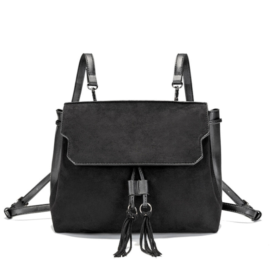 Outdoor PU Leather Backpack Women Tassel Handbag School Bag Travel Rucksack Image 3