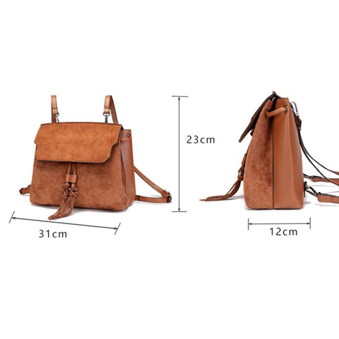 Outdoor PU Leather Backpack Women Tassel Handbag School Bag Travel Rucksack Image 8