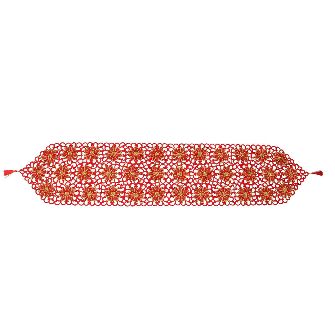 Red Flower Vintage Table Runner Tablecloth Flag With Tassel Home Wedding Party Decor Image 7