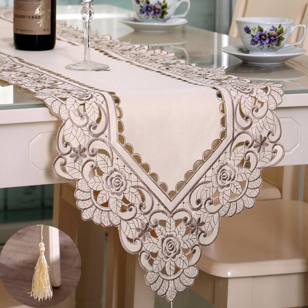Rectangle Flower Table Runner Tablecloth With Tassel Wedding Party Festival Decor Mat Image 4